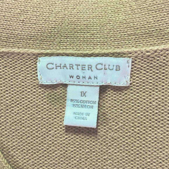 Charter Club EC  Tan long sleeve v-neck sweater. With metal closures. Size 1X - Picture 2 of 6